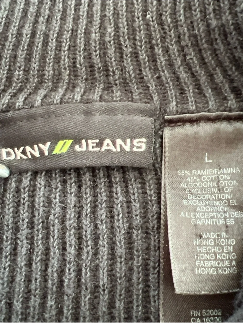 VTG Y2K DKNY Jeans Ribbed Knit Full Zip Sweater Faded Black Ramie Cotton